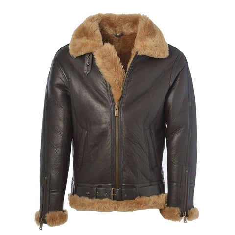 Ray's Leather Bomber Jackets For Men Real Sheepskin B3 Aviator Leather Jacket With Thick Shearling Sheepskin