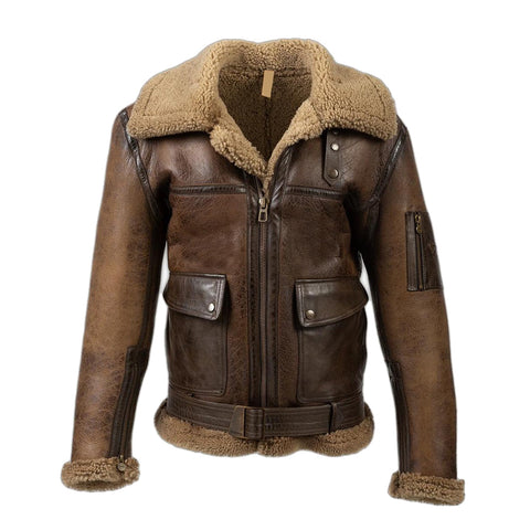 Ray's Leather Bomber Jackets For Men Real Sheepskin B3 Aviator Leather Jacket With Thick Shearling Sheepskin
